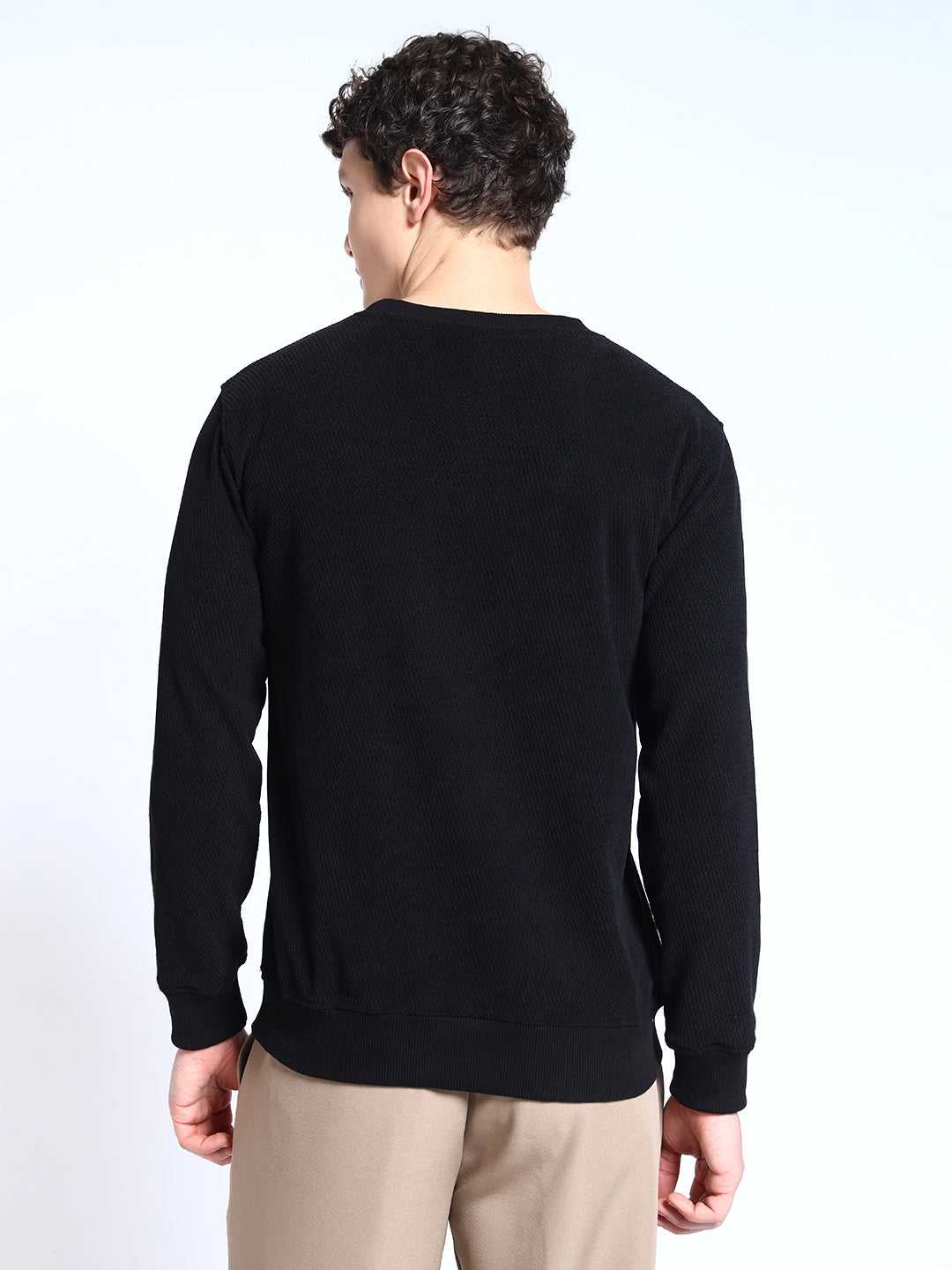 Black Solid textured Sweat Knit Sweater