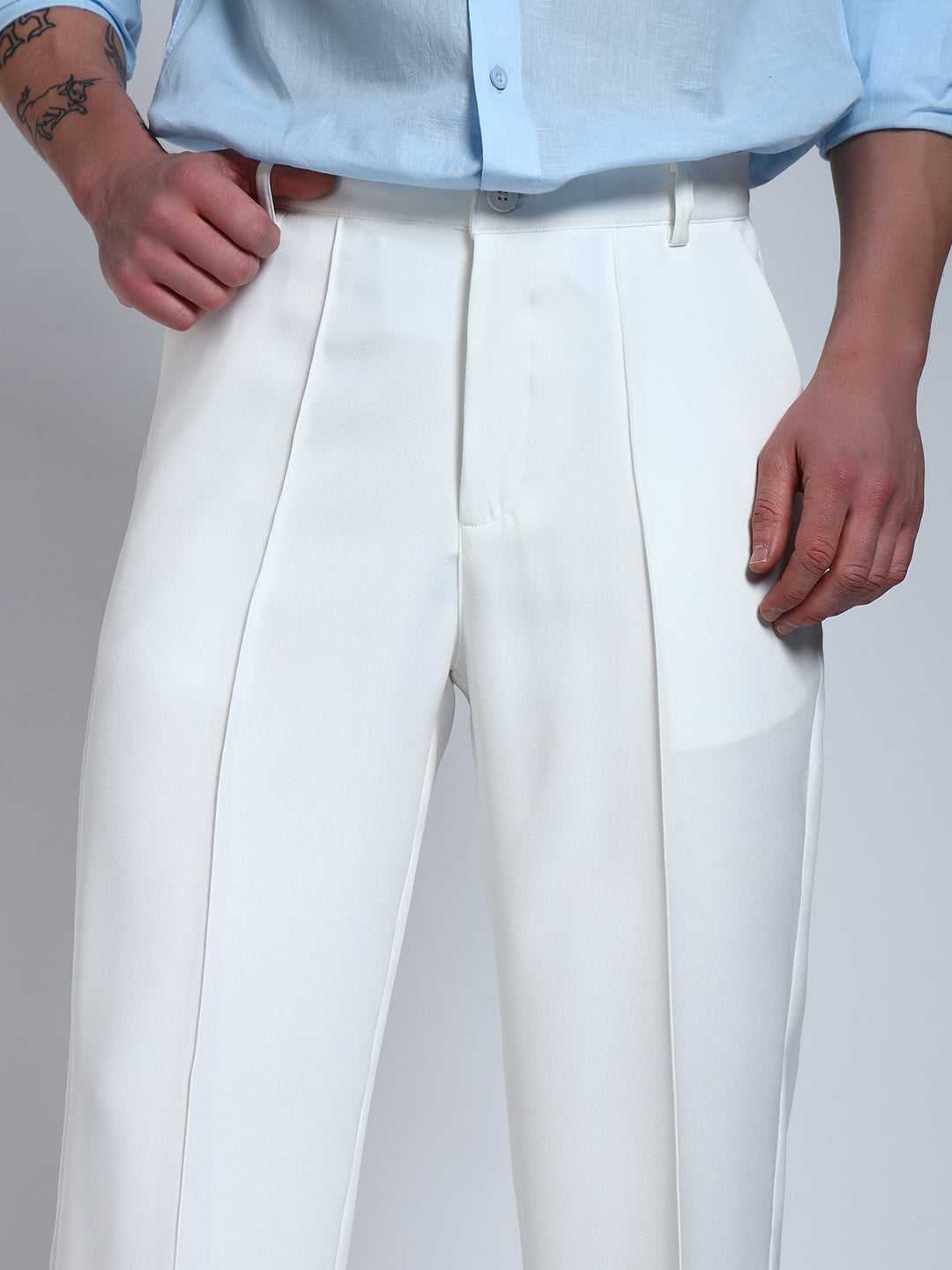 White Solid Pintuck Korean Pants