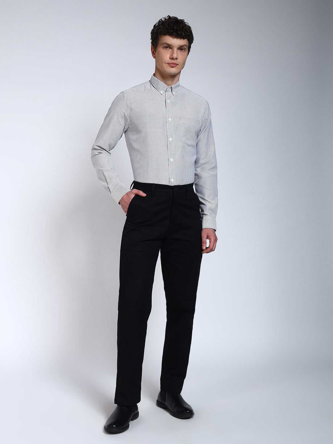 Black Striped Slim Fit Cotton Shirt