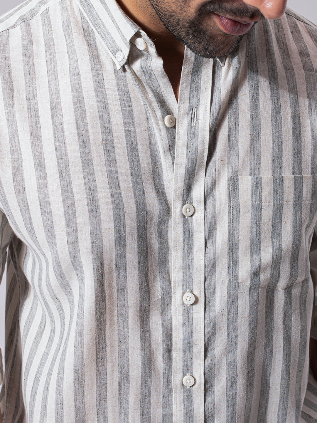 Sage Green Stripes Linen Cotton Shirt