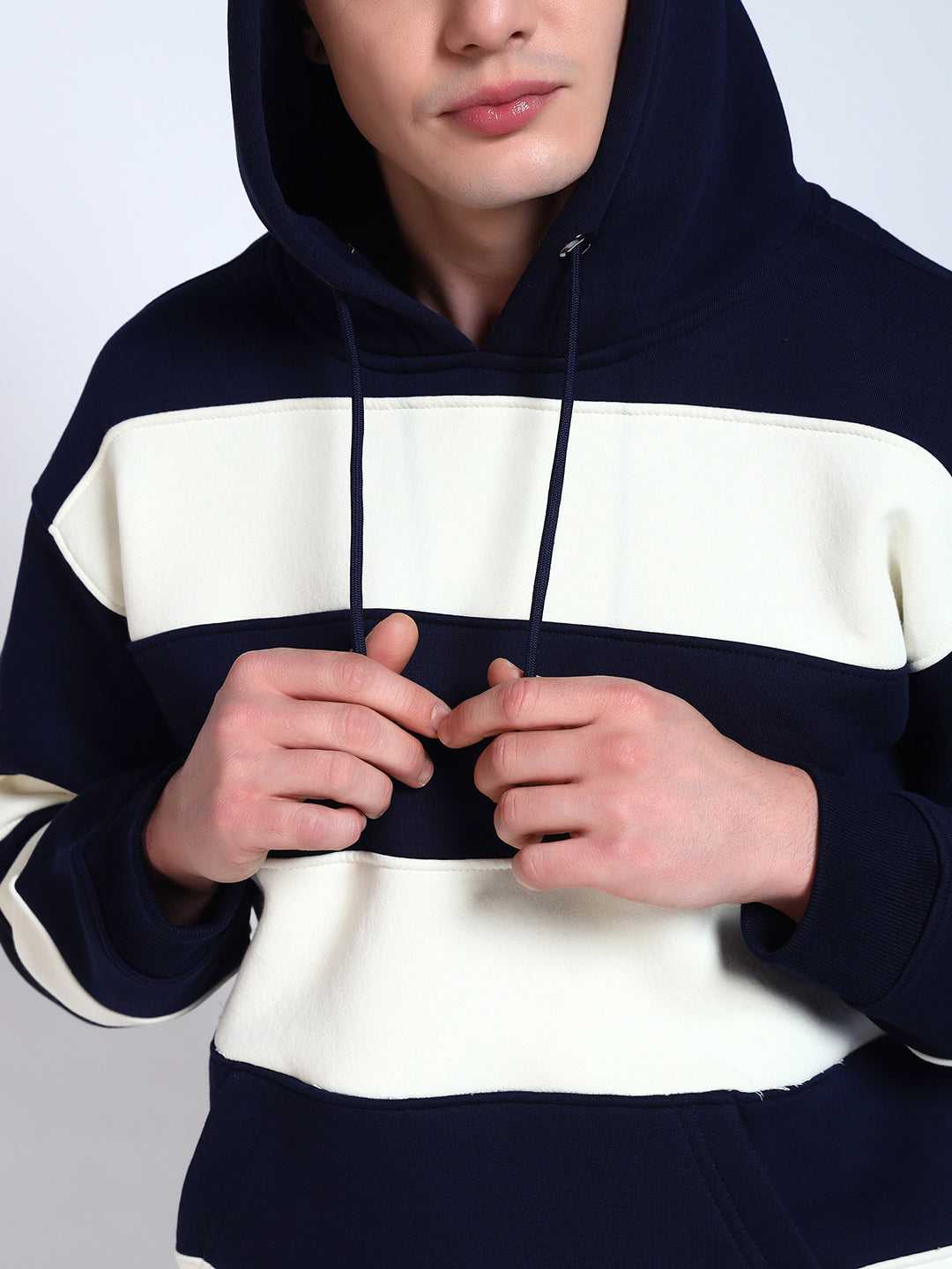 Navy Blue Striped Regular Fit Hoodie Sweatshirt