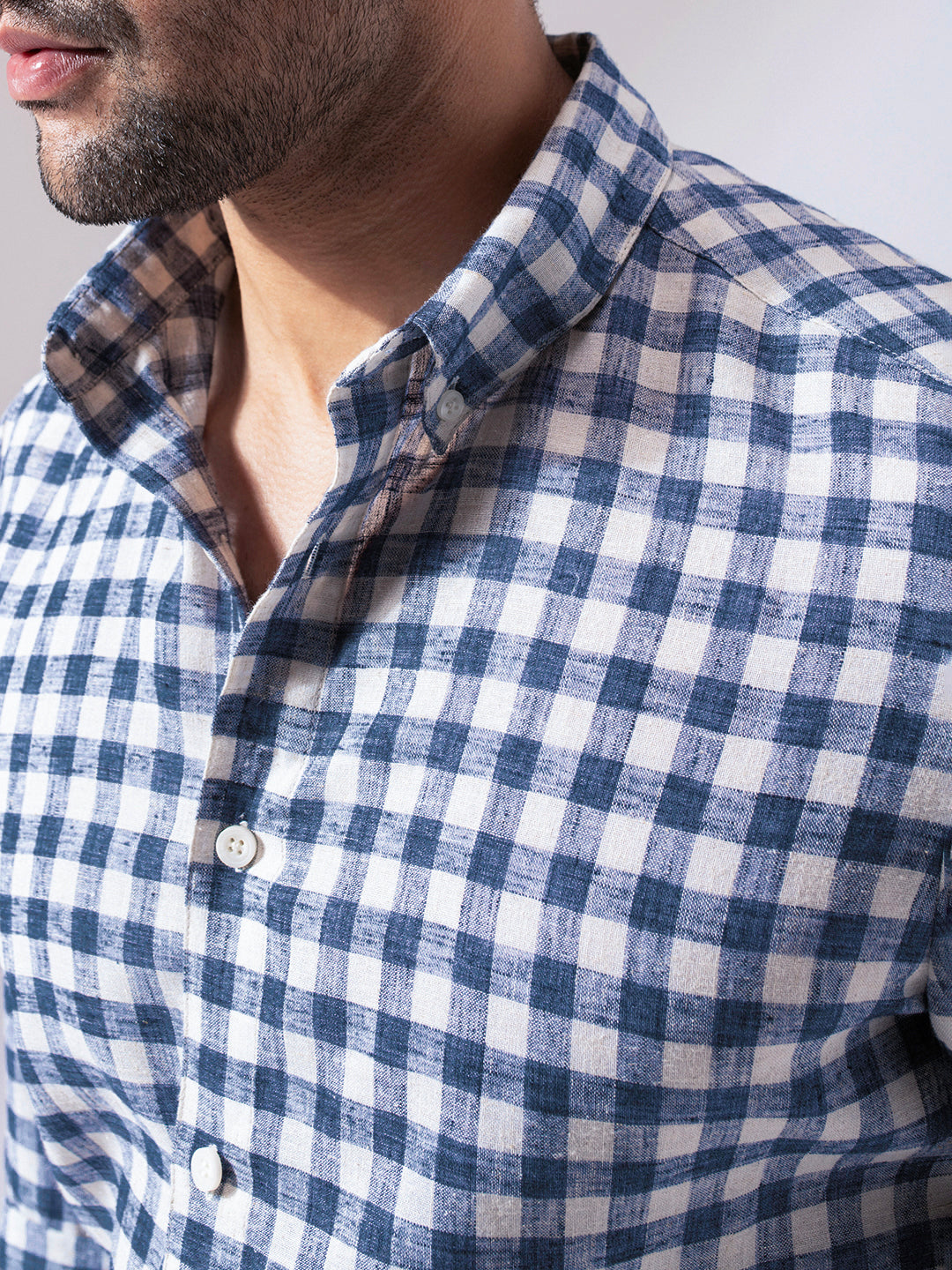 Blue Checks Linen Blend Shirt