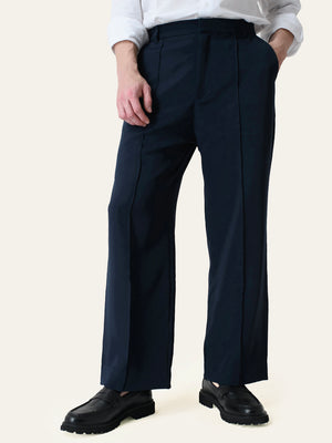 Navy Blue Solid Pintuck Korean Pants
