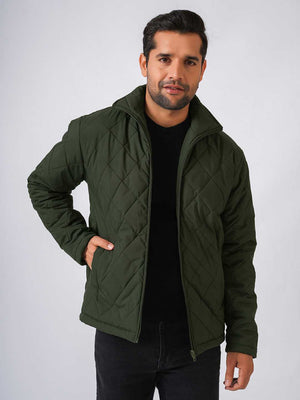 Olive Green Solid Lightweight Quilted Jacket