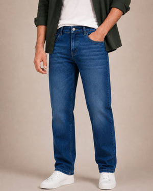Mid Blue Washed Straight Fit Jeans