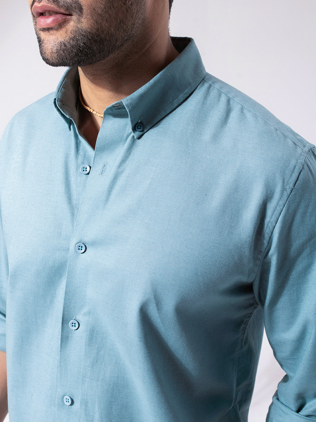 Aqua Blue Linen Blend Shirt
