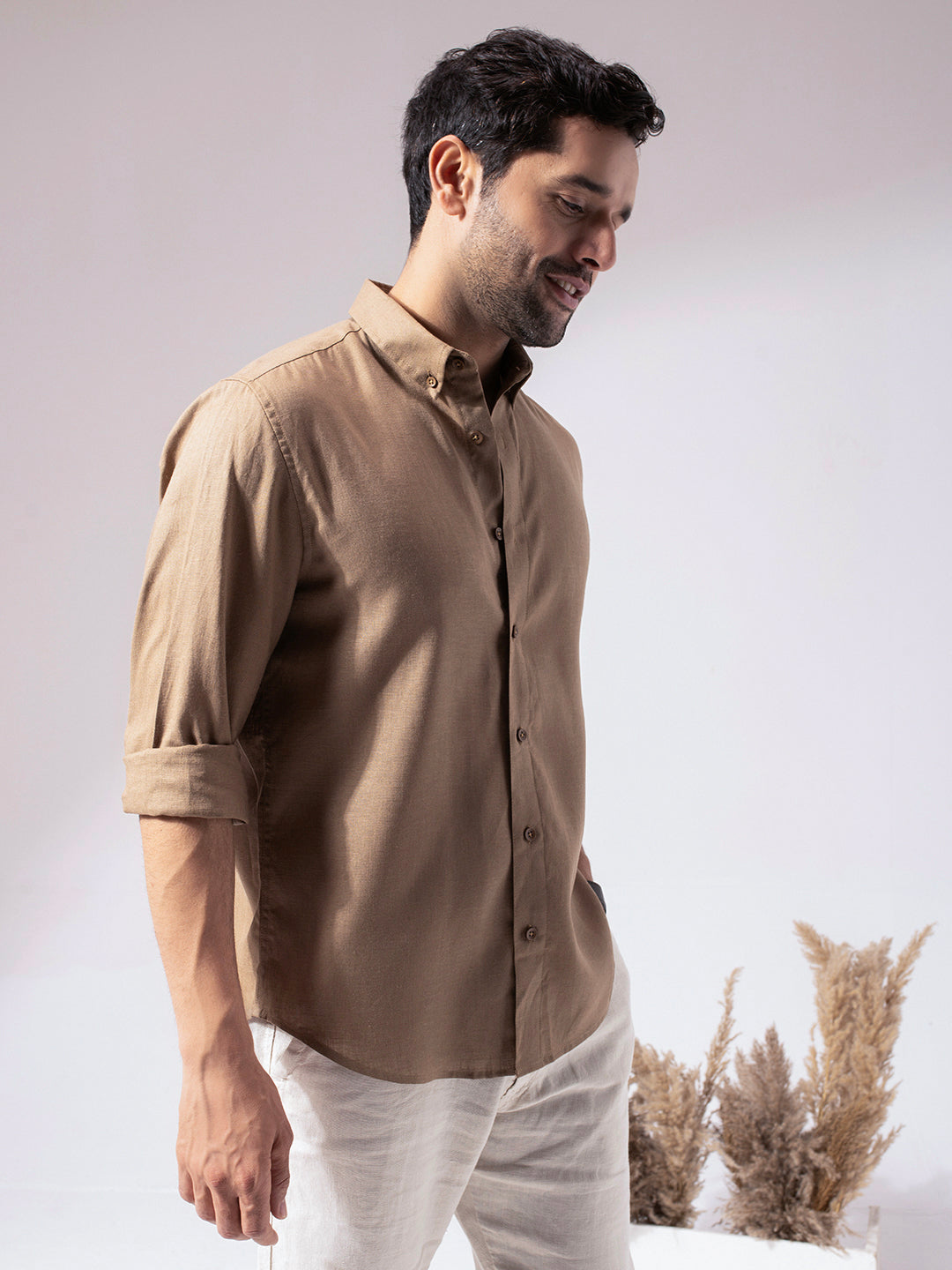 Brown Linen Blend Shirt
