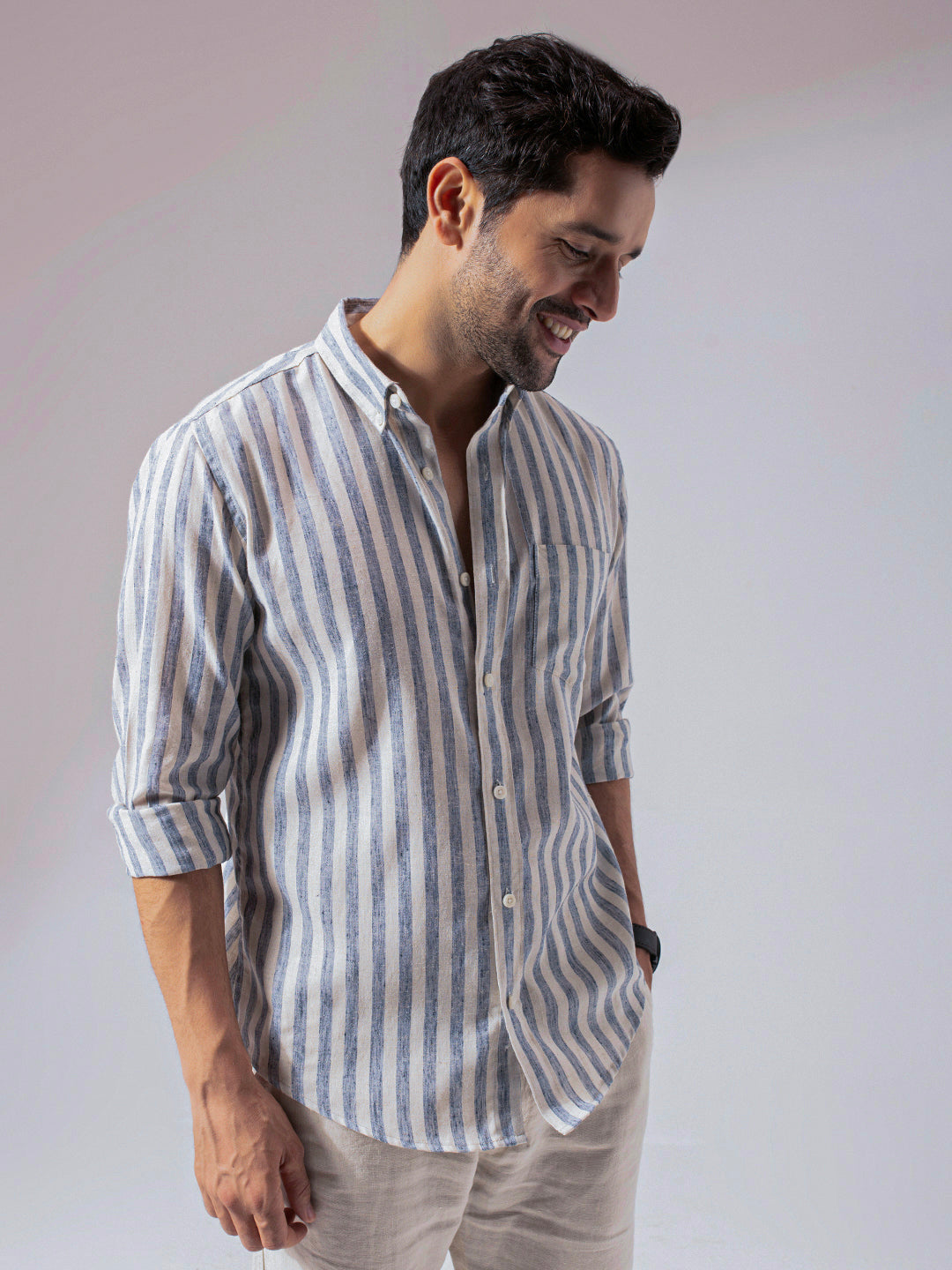 Ocean Blue Stripes Linen Cotton Shirt