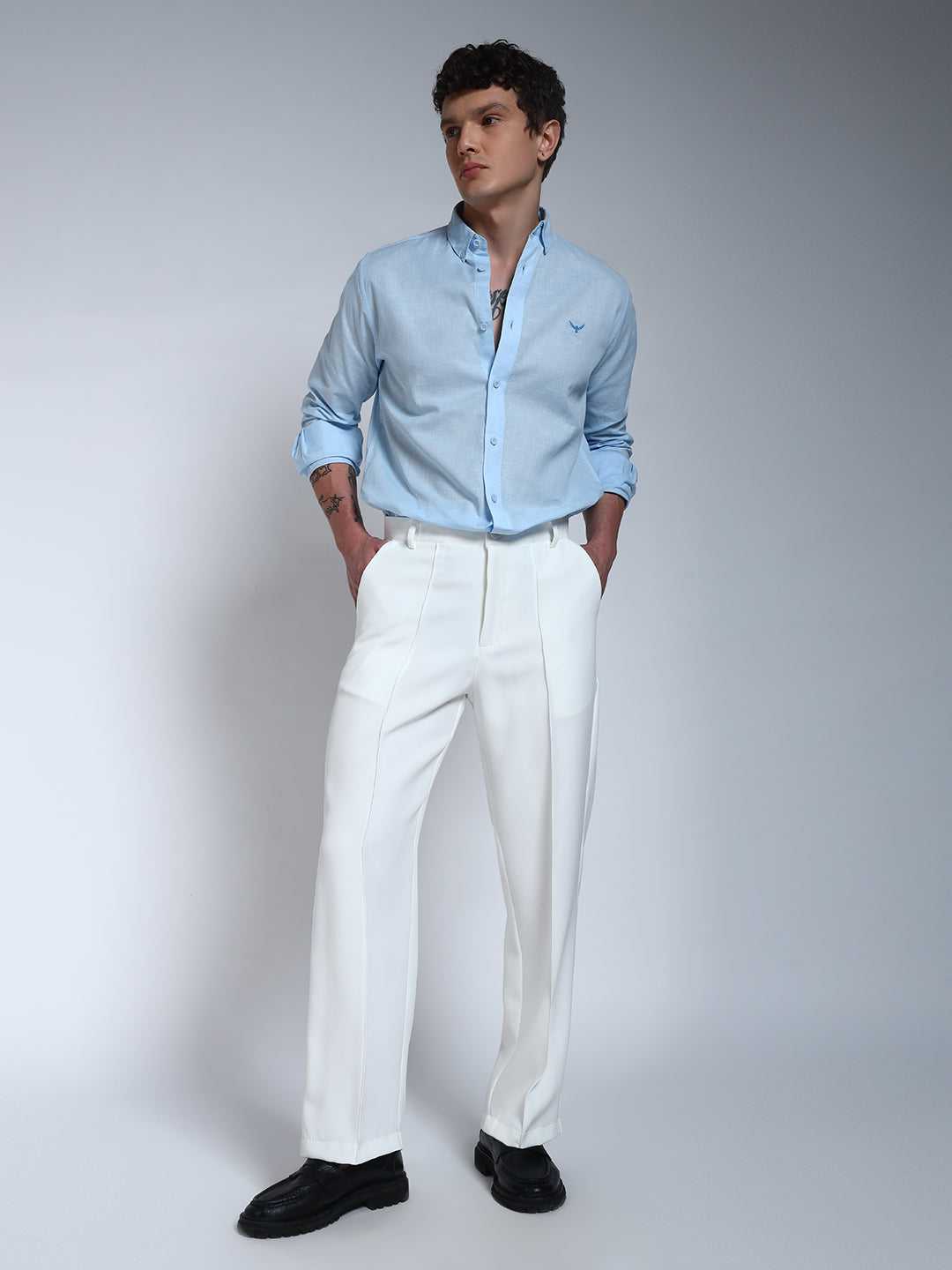 White Solid Pintuck Korean Pants