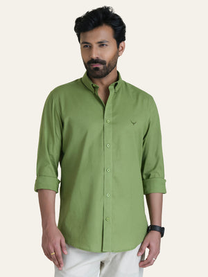 Parrot Green Solid Slim Fit Linen Cotton Shirt