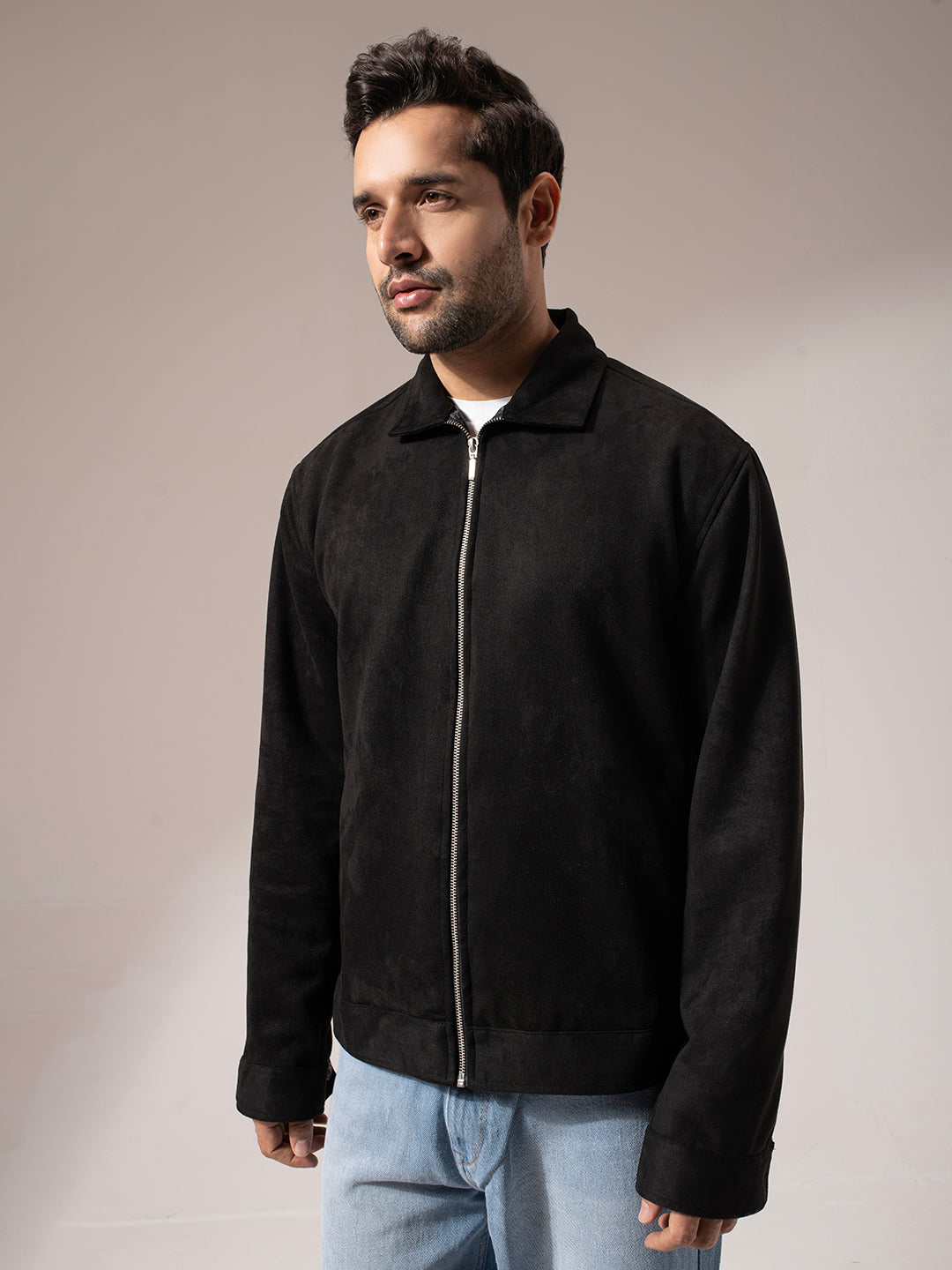 Black Suede Solid Jacket