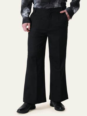 Black Solid Bell Bottom Pants