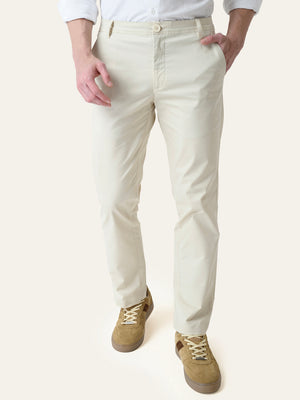 Cream Solid Slim Fit Chinos