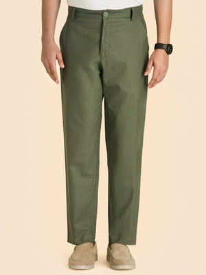 Olive Green Solid Linen Pants