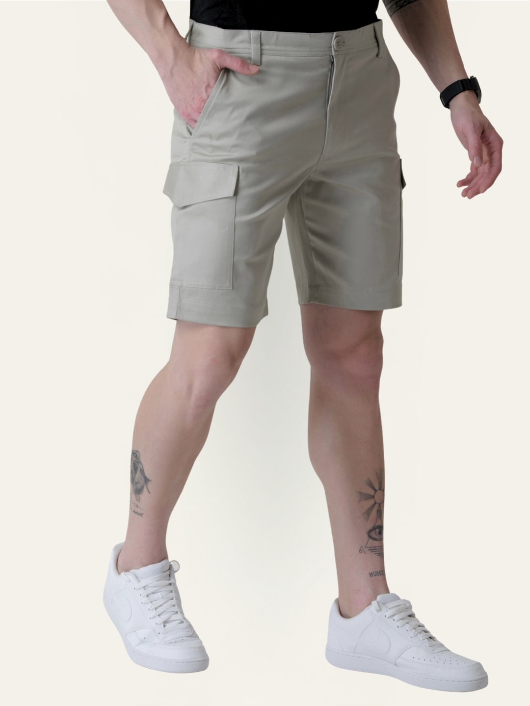 Twill Cotton Grey Solid Shorts