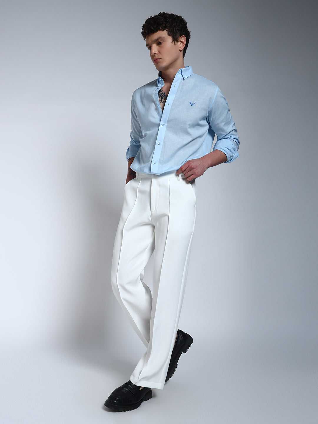White Solid Pintuck Korean Pants
