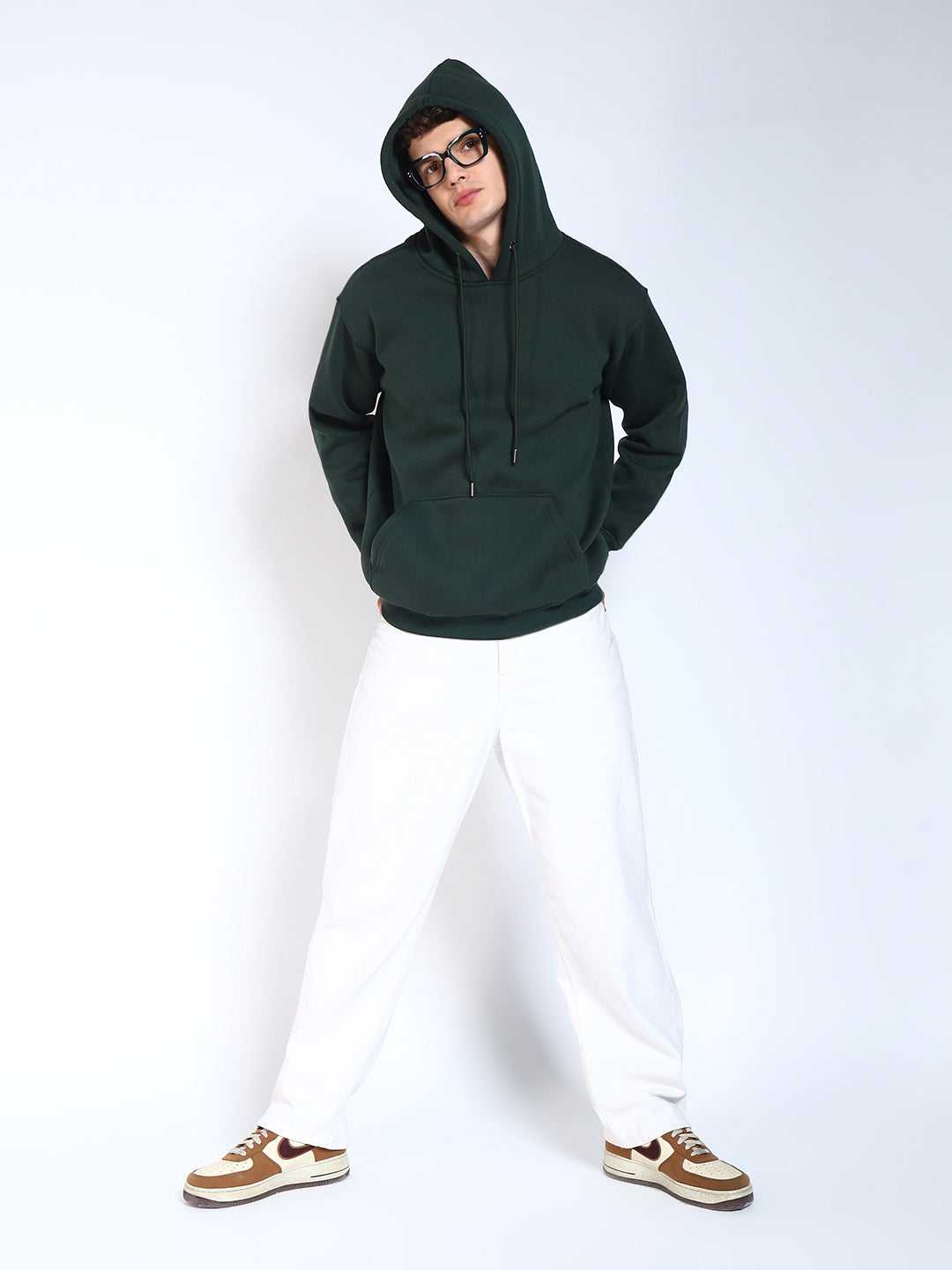 Bottle Green Solid Regular Fit Hoodie Sweatshirt