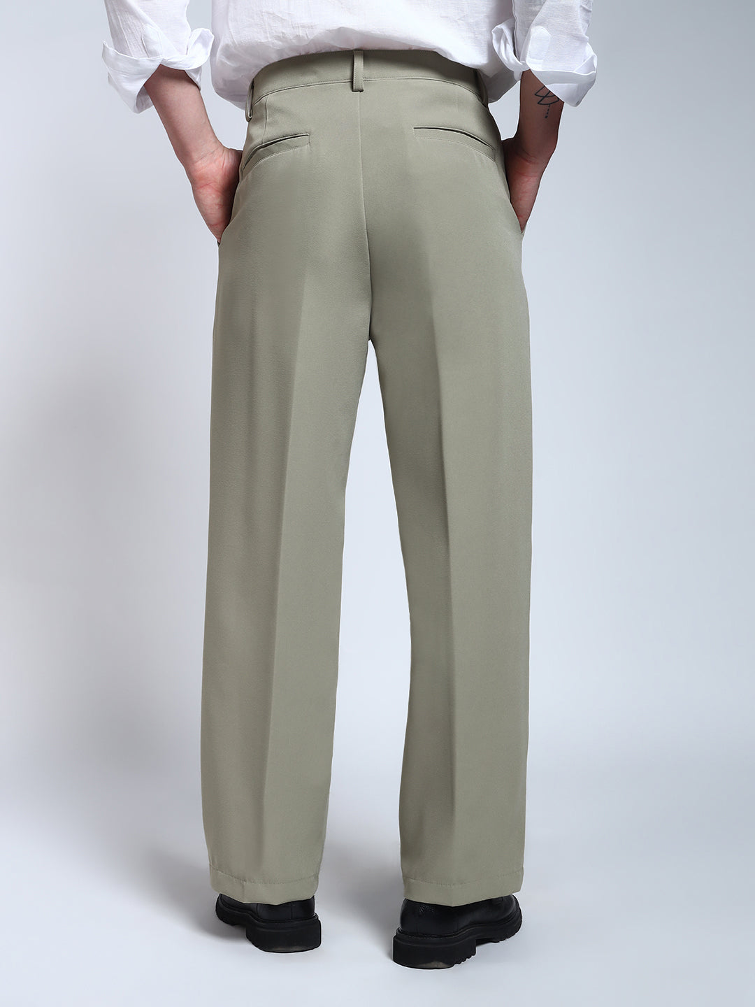 Light Pista Green Solid Pleated Korean Pants