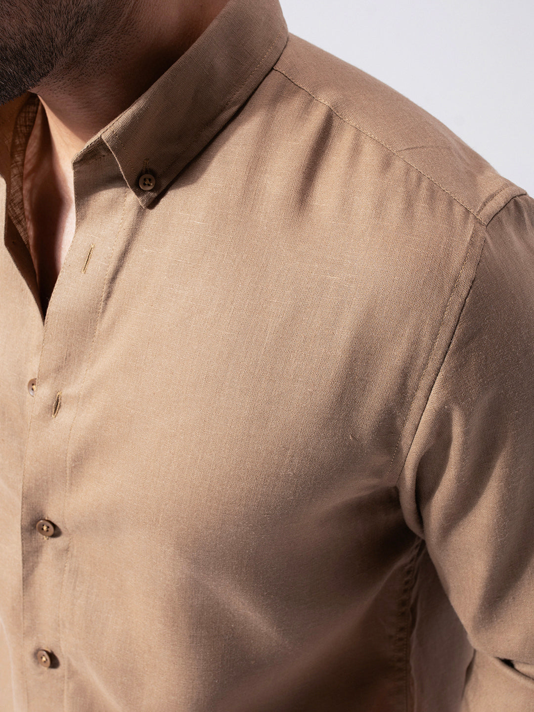 Brown Linen Blend Shirt