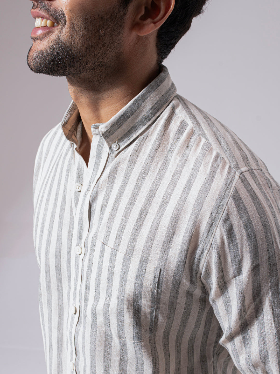 Sage Green Stripes Linen Cotton Shirt