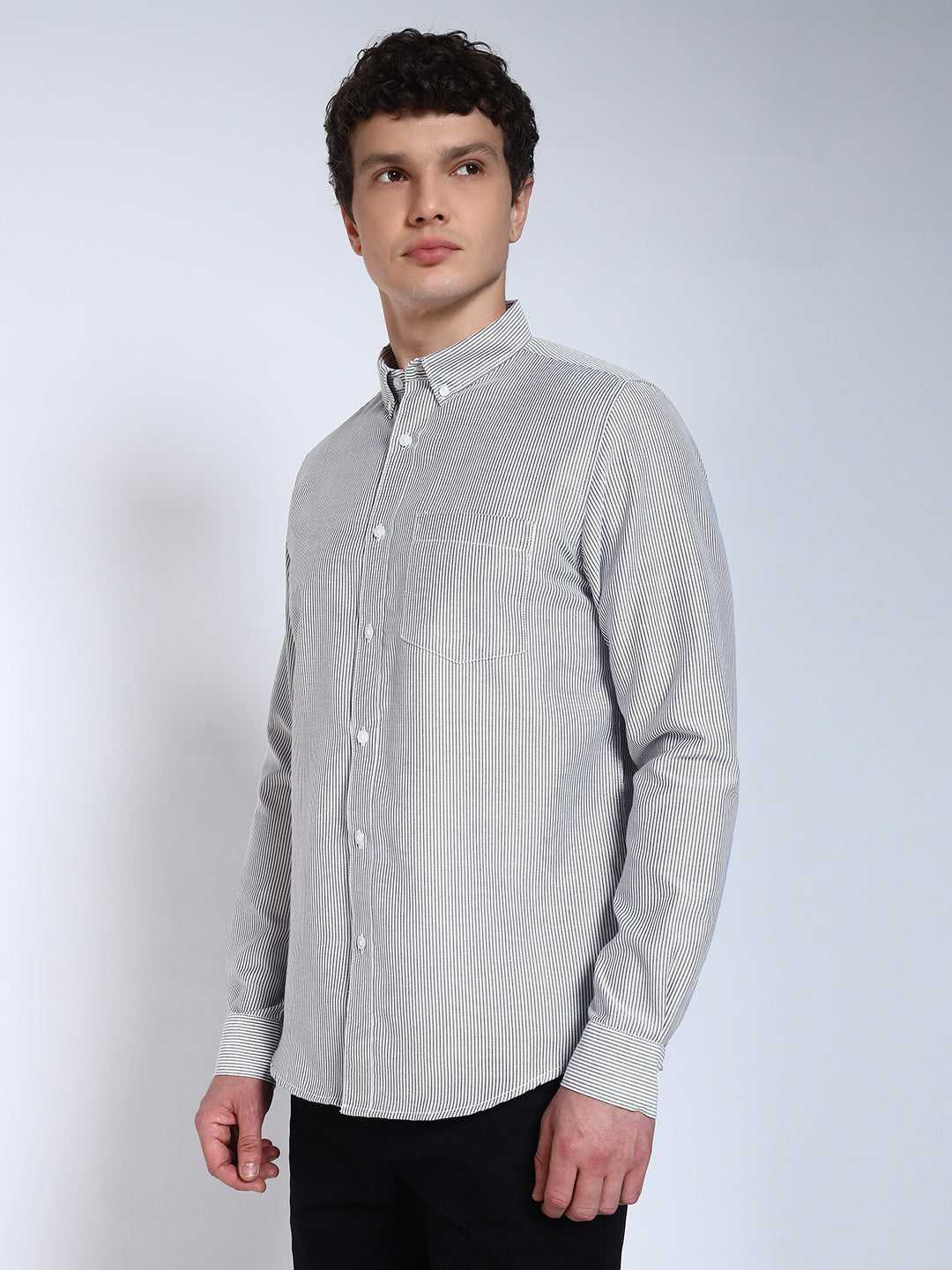 Black Striped Slim Fit Cotton Shirt
