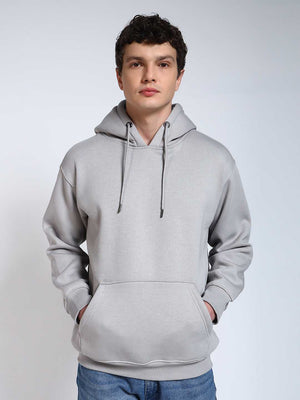 Grey Solid Regular Fit Hoodie Sweatshirt