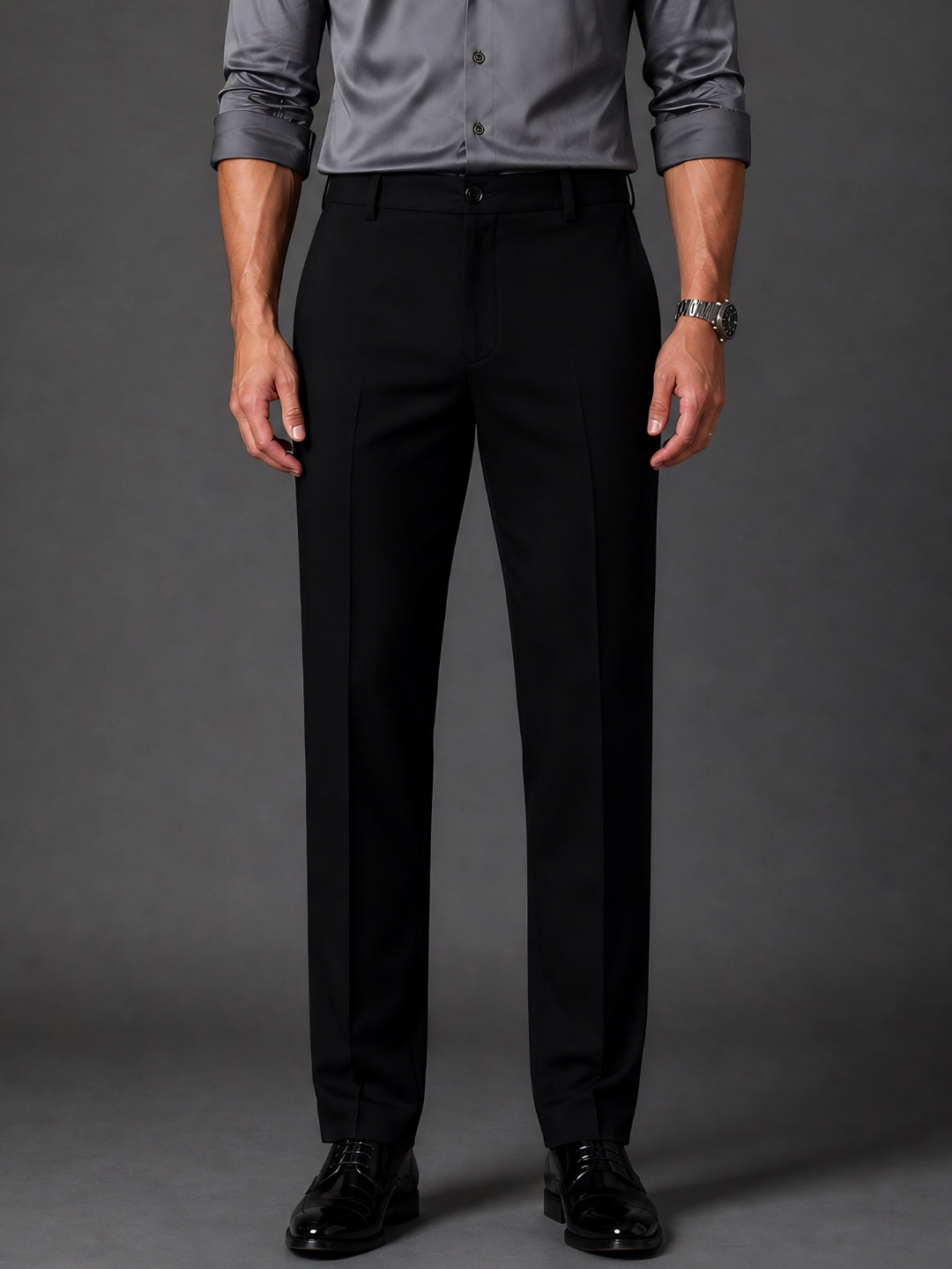 Deep Black Solid Japanese Slim Fit Pants