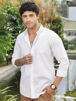 White Striped Slim Fit Linen Cotton Shirt