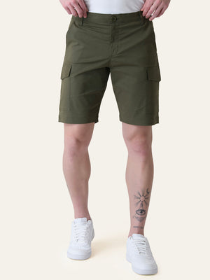 Twill Cotton Olive Green Solid Shorts