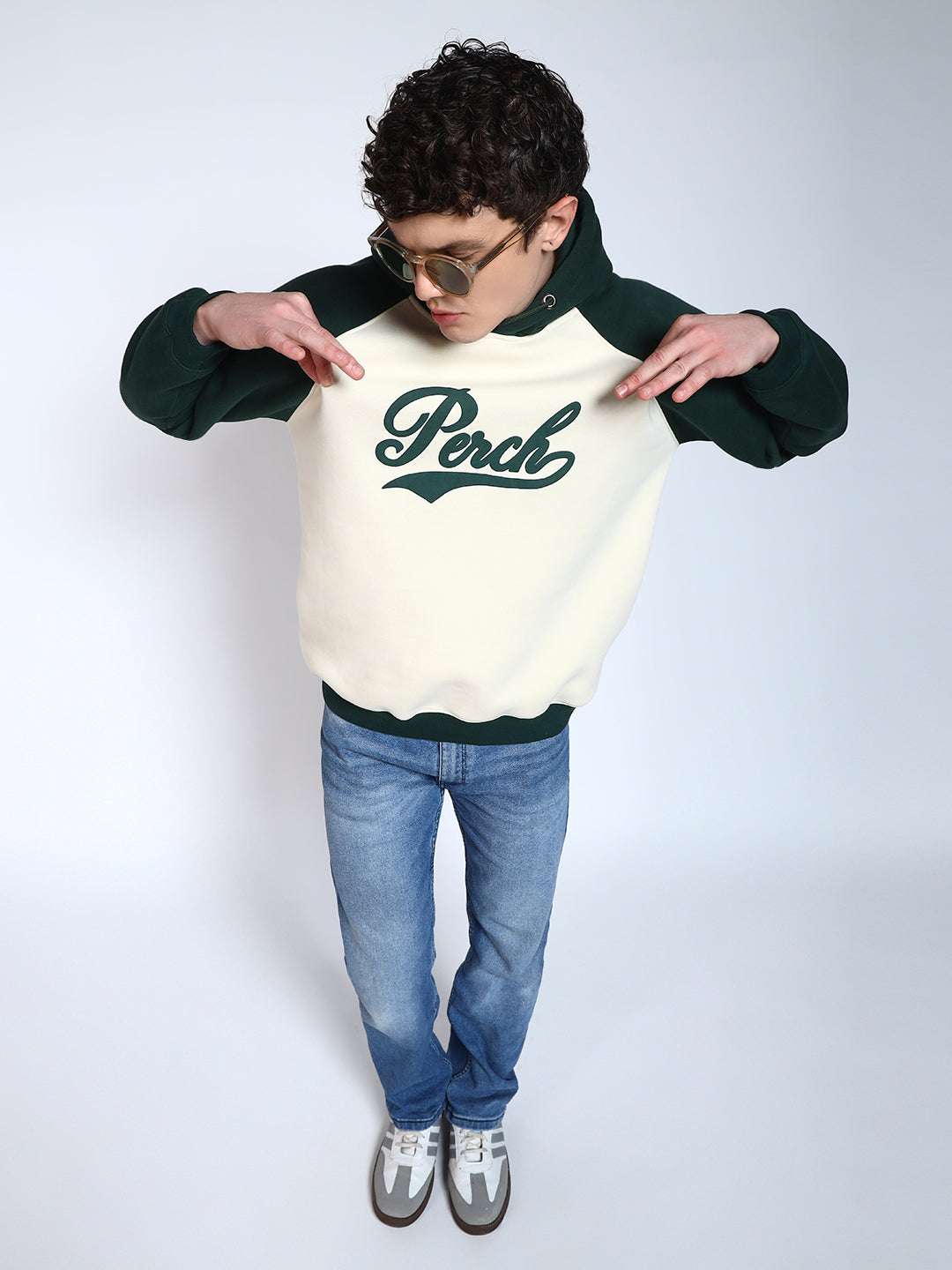 Bottle Green Colour Blocked Regular Fit Hoodie Sweatshirt