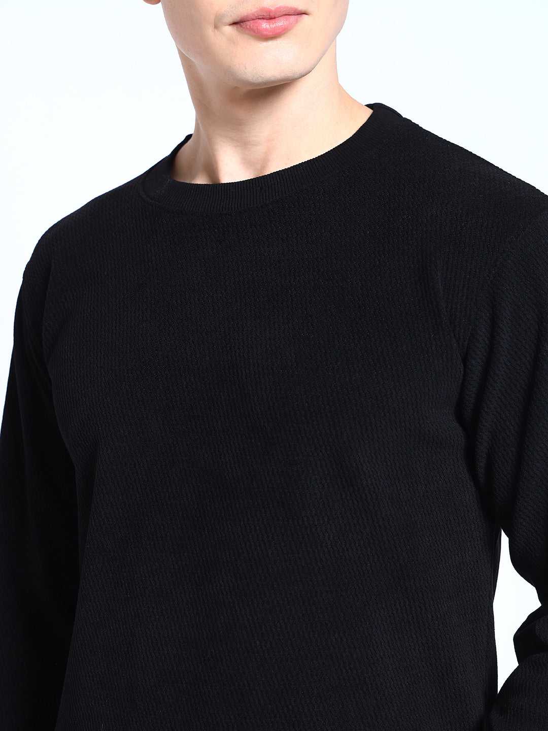 Black Solid textured Sweat Knit Sweater