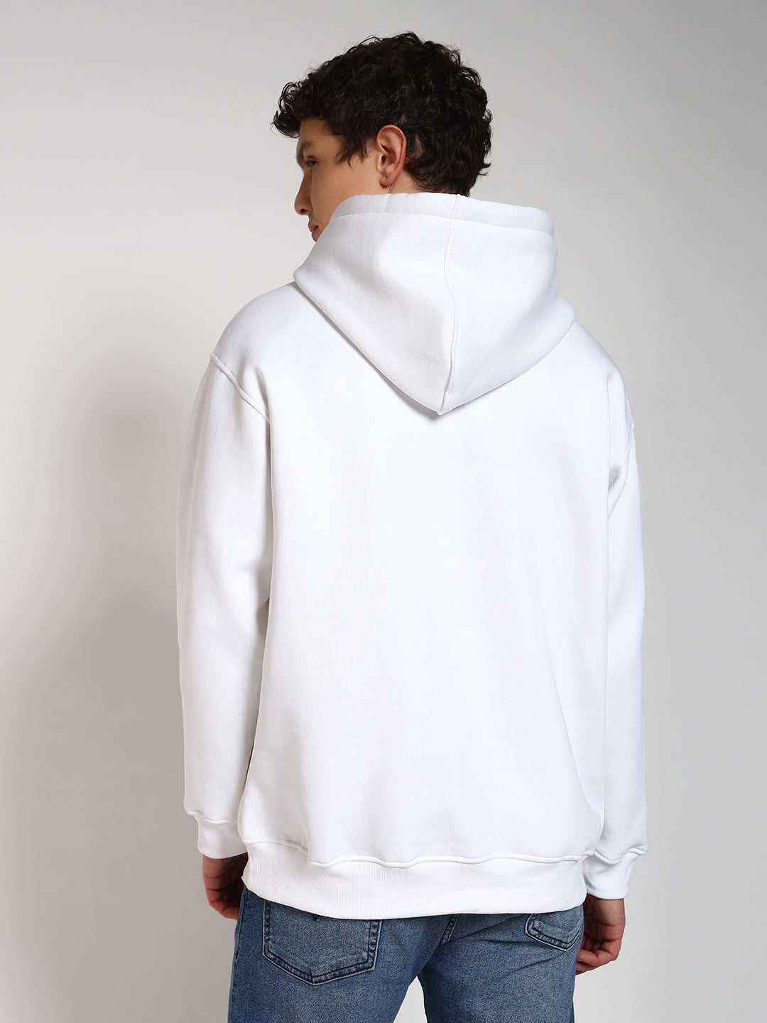 White Solid Regular Fit Hoodie Sweatshirt
