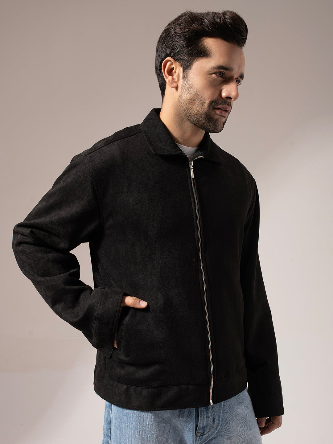 Black Suede Solid Jacket