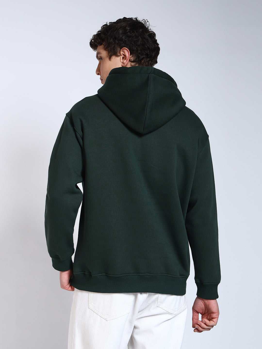 Bottle Green Solid Regular Fit Hoodie Sweatshirt