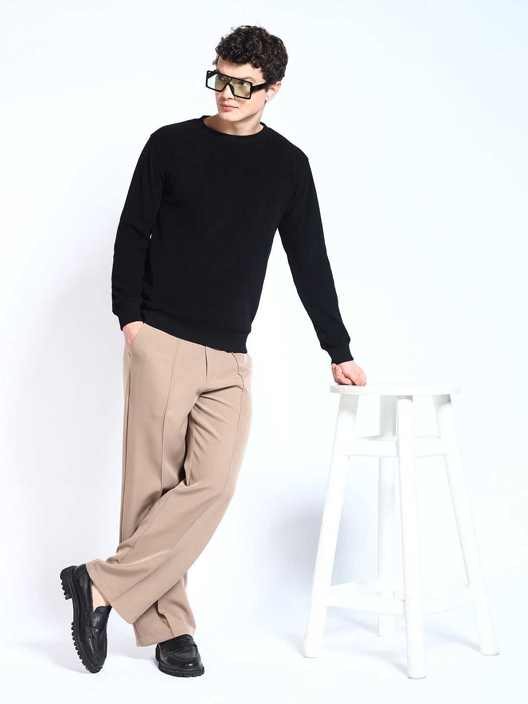 Black Solid textured Sweat Knit Sweater