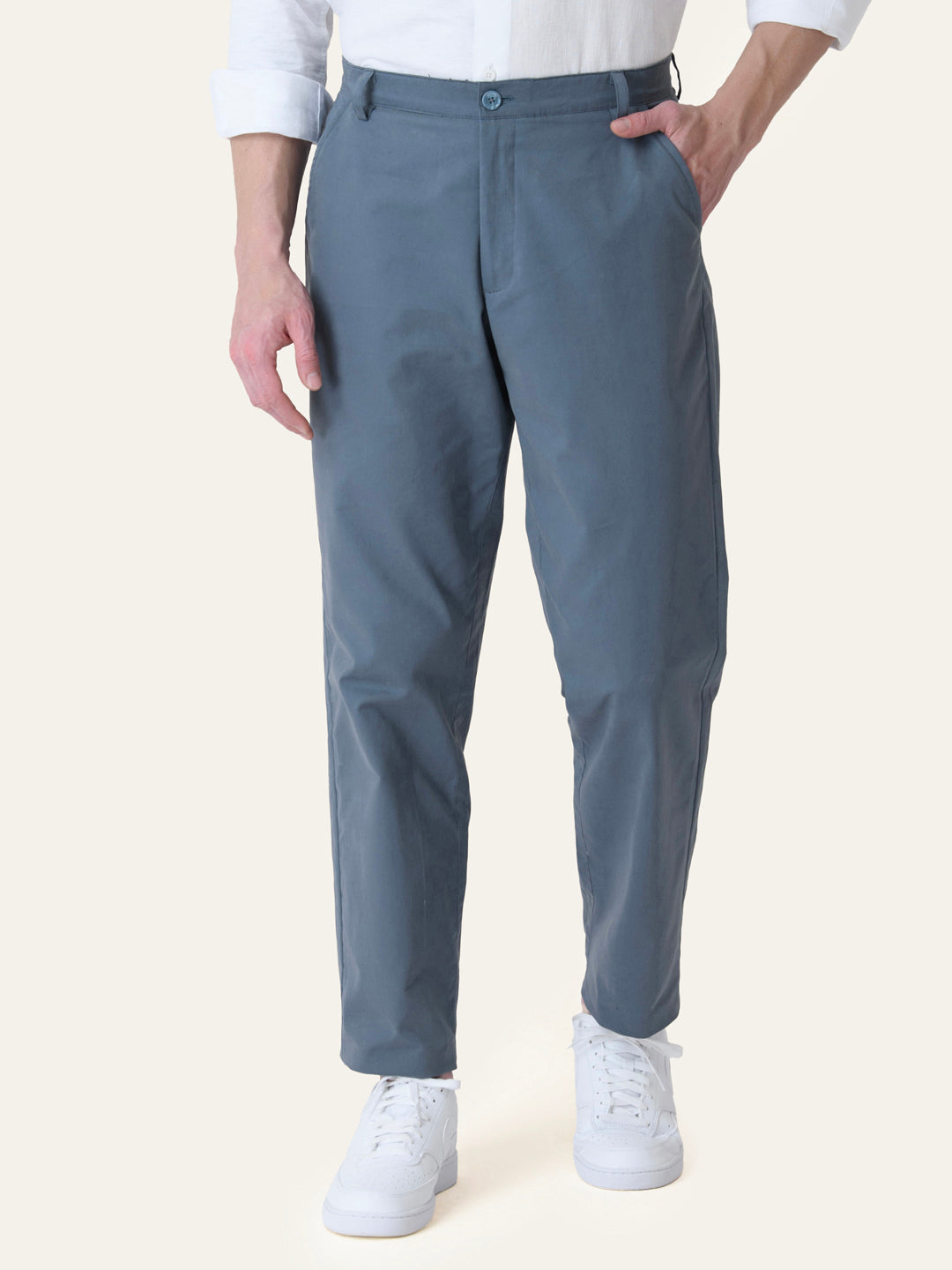 Blue Solid Slim Fit Chinos