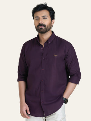 Wine Solid Slim Fit Linen Cotton Shirt