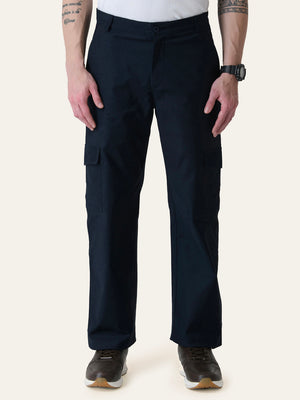 Navy Blue Solid Cargo Pants
