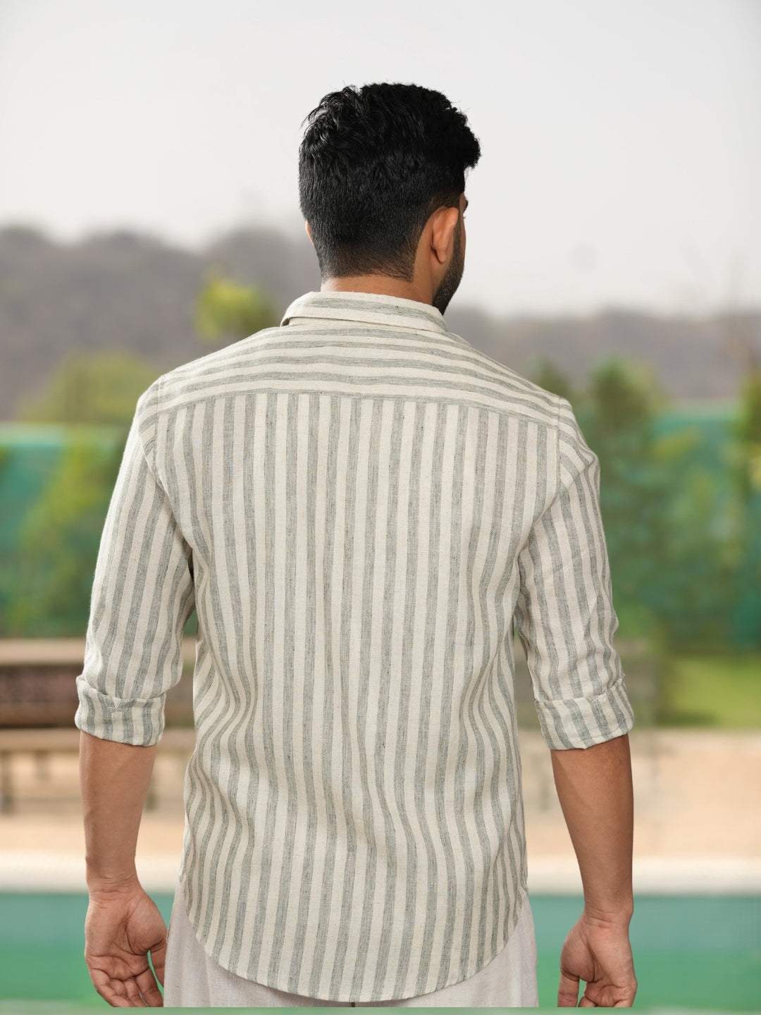 Sage Green Stripes Linen Cotton Shirt