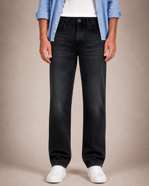 Black Washed Straight Fit Jeans