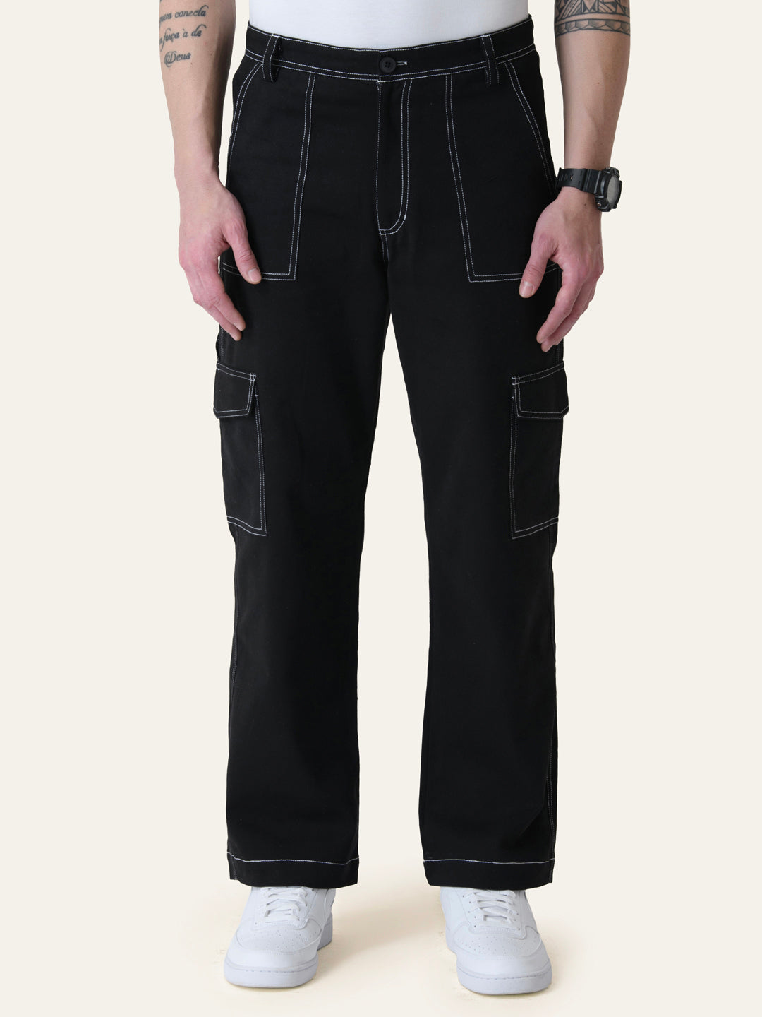 Black Carpenter Pants with Contrast Stitching