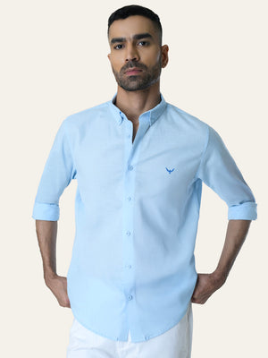 Sky Blue Solid Slim Fit Linen Cotton Shirt