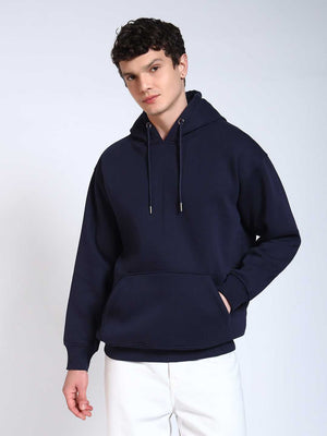 Navy Blue Solid Regular Fit Hoodie Sweatshirt