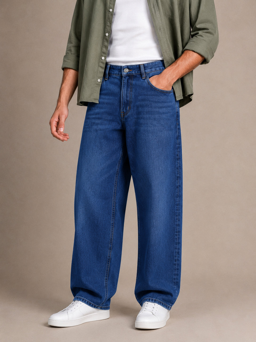 Dark Blue Washed Baggy Fit Jeans