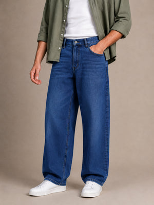 Dark Blue Washed Baggy Fit Jeans