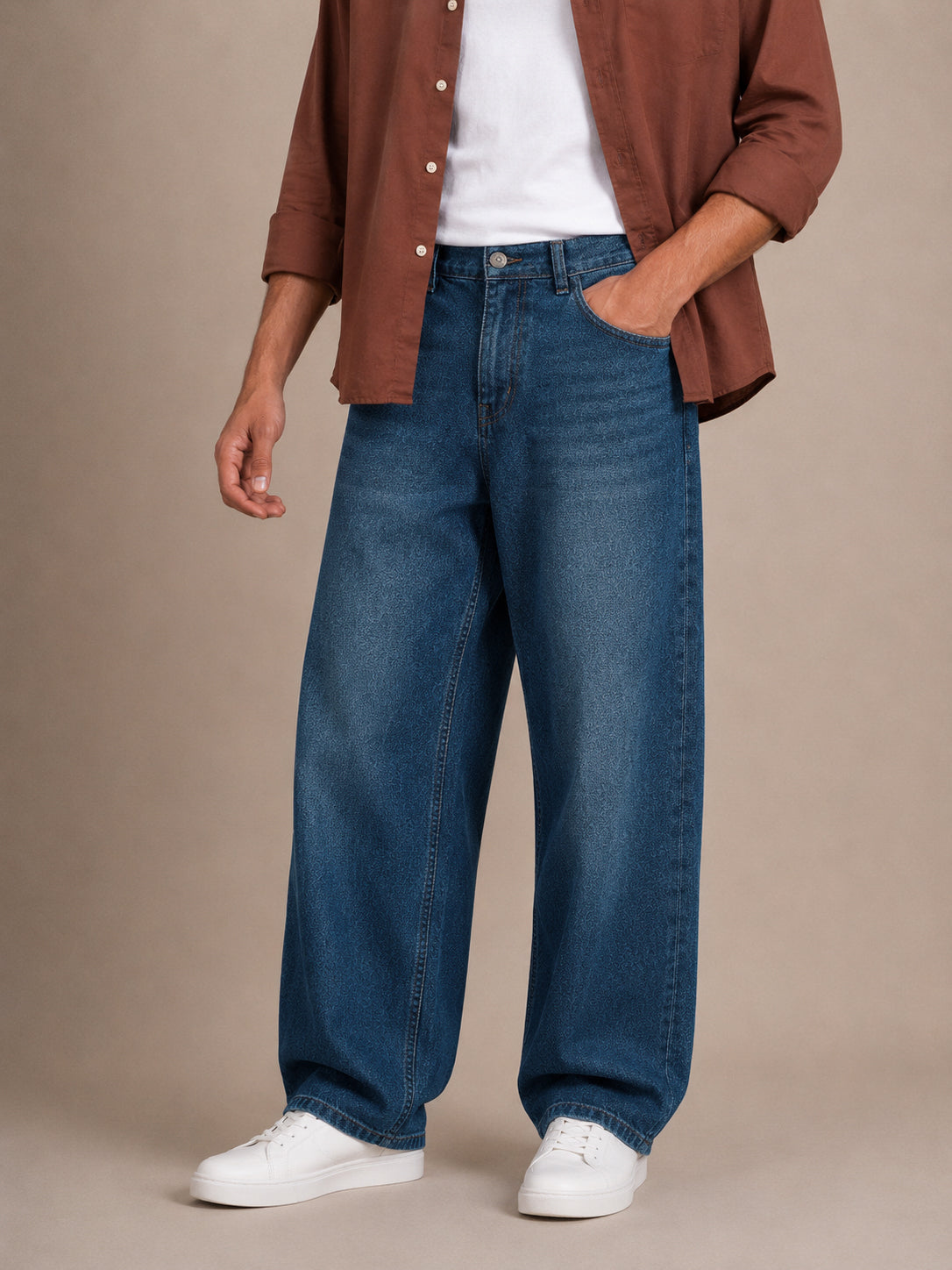 Teal Blue Washed Baggy Fit Jeans