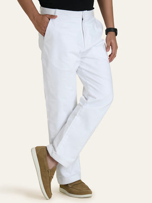 White Solid Linen Pants