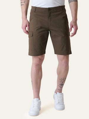Twill Cotton Brown Solid Shorts