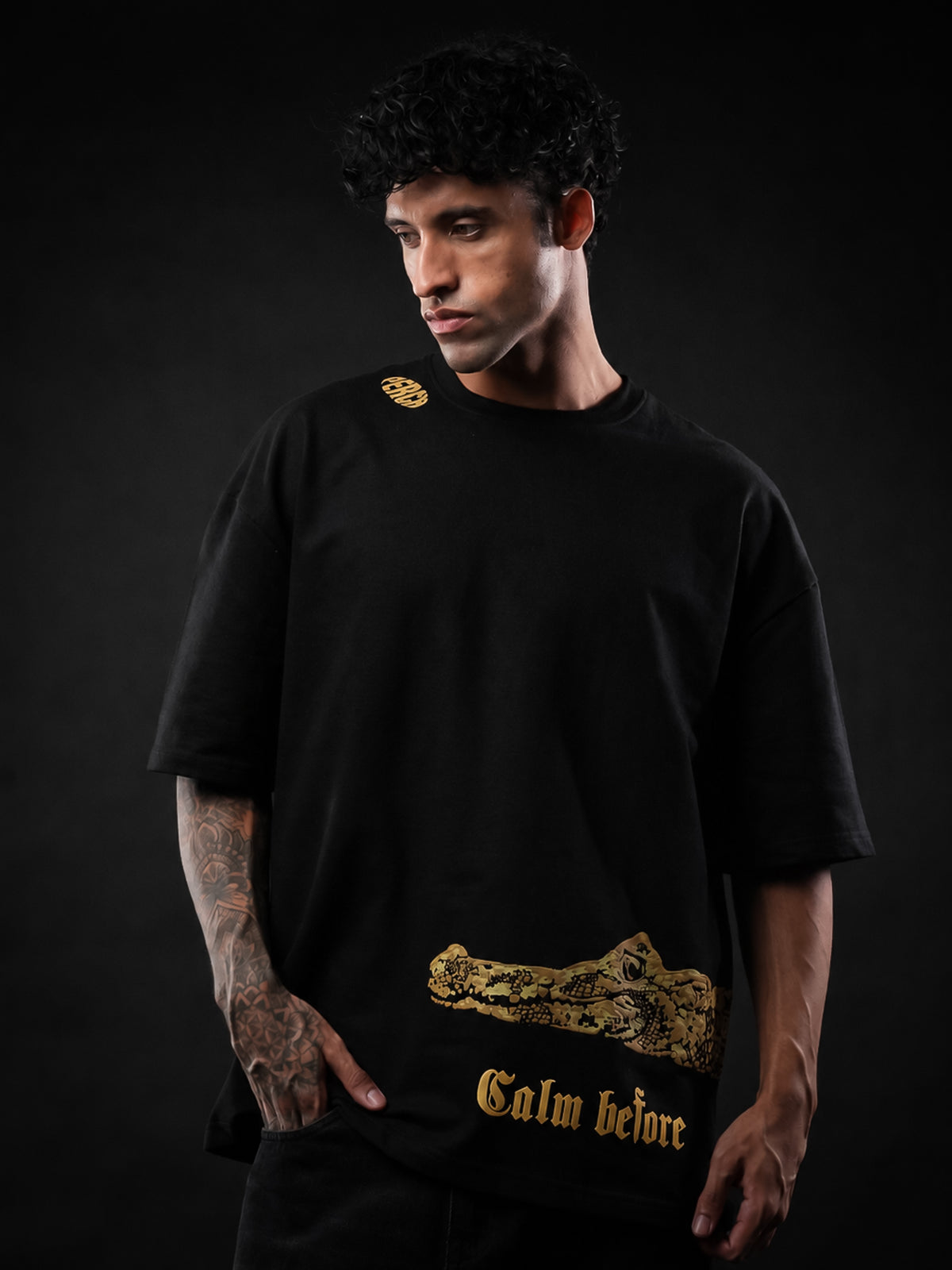 Black Crocodile Print Oversized Tshirt