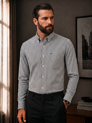 Black Striped Slim Fit Cotton Shirt